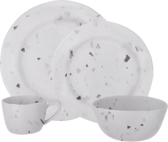 Travellife Soria Camping Serviesset Terrazzo 16-delig - Kras- en vaatwasmachinebestendig - Matte keramiek look van Travellife