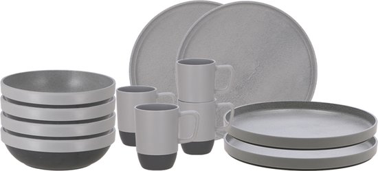 Travellife Vita Camping Serviesset Grijs 12-delig - Keramiek look - Stevig en krasbestendig melamine van Travellife