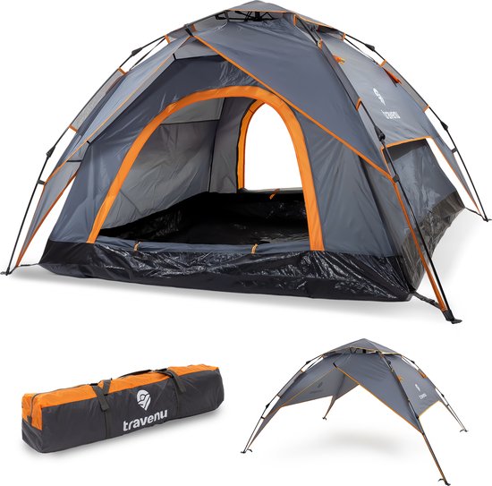 Travenu Pop Up Camping Tent - Waterdicht en Ventilerend Muggengaas - Automatische Koepeltent - Kampeertent voor 2 Personen - 230x190x140 cm van Merkloos