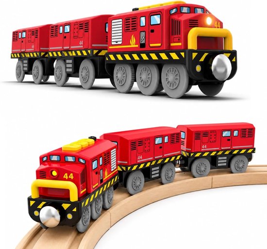 Trein, speelgoed voor kinderen, 3, 4, 5, 6 jaar, elektrische actietrain met batterijen, voertuigen met geluid en licht, spoorwegspeelgoed van hout, compatibel met Thomas Brio