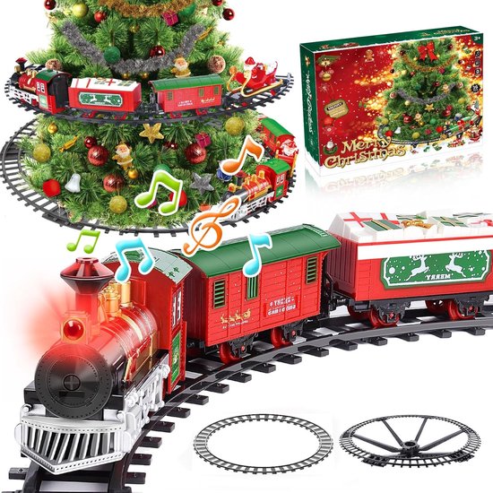Trein voor kerstboom, spoorweg in de kerstboom, elektrische spoorweg voor kinderen, elektrische kerstboom trein speelgoed, cadeau voor kinderen vanaf 6 7 8 10 jaar (in de bomen)