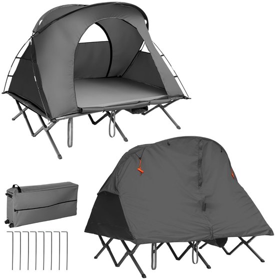 Trendmix 4-in-1 Opvouwbare Campingtent – Verhoogde Kampeertent met Cot, Luchtmatras & Pomp – 2-Persoons Waterdichte Tent – Snel Opzetbaar & Draagbaar – Outdoor, Festival & Camping – Grijs – 194 x 146 x 160 cm van Trendmix