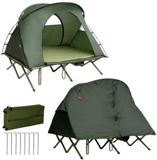 Trendmix 4-in-1 Opvouwbare Cot Camping Tent - Verhoogde Campingtent 2 Personen Waterdichte Kampeertent - Groen 194 x 146 x 160 cm van Trendmix
