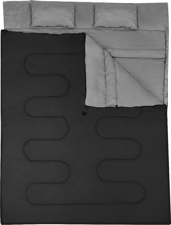 Trendmix Dubbele Slaapzak 2-in-1 – Waterdicht – Met 2 Kussens & Draagtas – 220x150 cm – Voor Kamperen & Reizen – Zwart