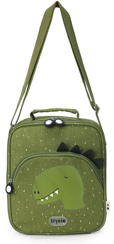 Trixie | Thermische Lunchtas – Mr. Dino – Gerecycleerde katoen – Houdt eten vers – Met draagriem, naamlabel & extra vakken – Ideaal voor kinderen