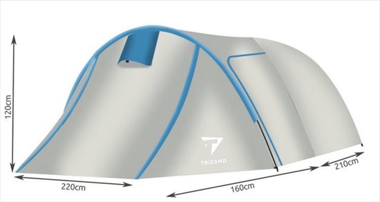 Trizand - 3 persoons tent - 370 x 220 cm - Ultra Waterdicht - Grijs - Blauw - 370 cm van Trizand