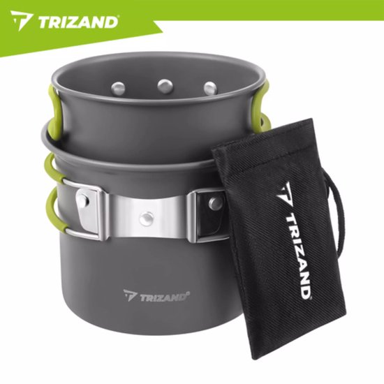 Trizand Lichtgewicht aluminium camping pannenset 1,2 liter met opvouwbaar bestek en opbergzak