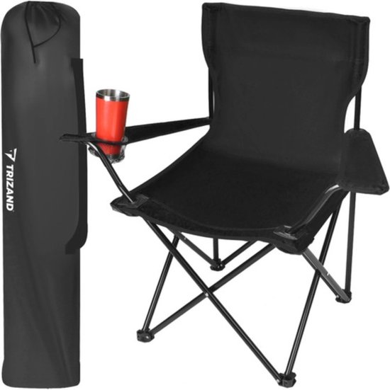 Trizand Zwarte Vissersstoel - 80 x 44 x 80 cm - Draagbaar en Stevig van Trizand