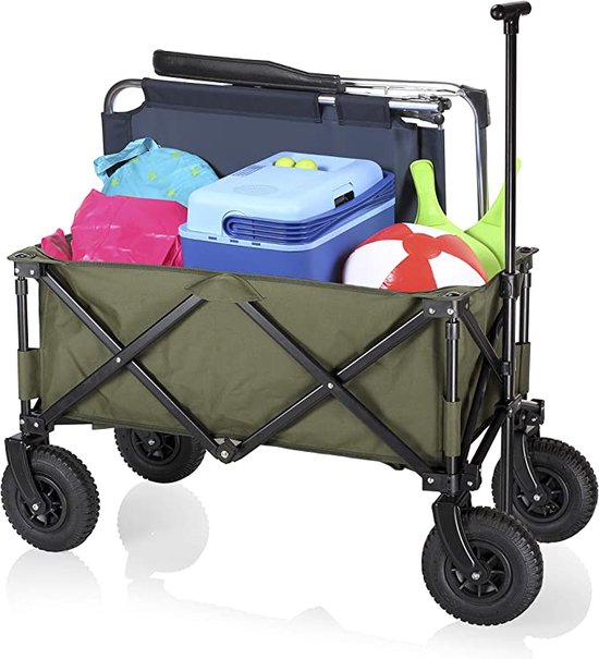 Trolley Kamping Portabel /Opvouwbare trolley op wielen met verstelbare handgreep, voor strand, buiten, picknick, festival, tuin, zwaar belastbaar, Bolderkar van T