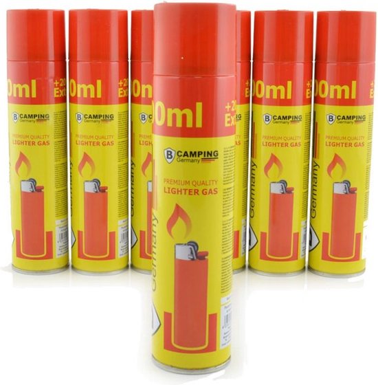 TronicXL 8x Aanstekergas om bij te vullen, butaangas voor vlambeerbranders, stormaanstekers, staafaansteker, jetvlam, aansteker, gasnavulling, cartridges met adapter, navulfles 300ml van Merkloos