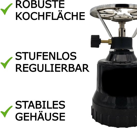 TronicXL Gasfornuis campingkooktoestel, draagbaar, kooktoestel, noodkooktoestel 1-vlammige aluminium brander + 8x cartouche gasfles butaanset Gasfornuis met patroon 8x gasfles camping kooktoestel kookset mobiel van TronicXL
