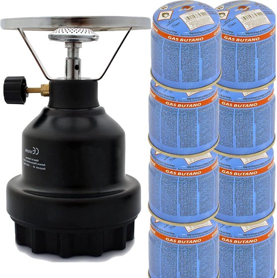 TronicXL Mobiele gasfornuis 8 x cartridge campingkooktoestel, noodverwarming, aluminium brander, mobiele gaskachel, fornuis, campingkooktoestel, gasverwarming, camping verwarming, , campingkachel, kooktoestel, gasfornuis voor gasfles met 8 x 190 van Merkloos