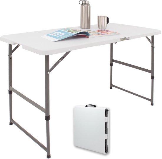 TRUTZHOLM - Klaptafel - 120 x 60 cm - In Hoogte Verstelbaar - Wit - Campingtafel - Vouwtafel - Kunststof - Voor 4-6 Personen van Merkloos