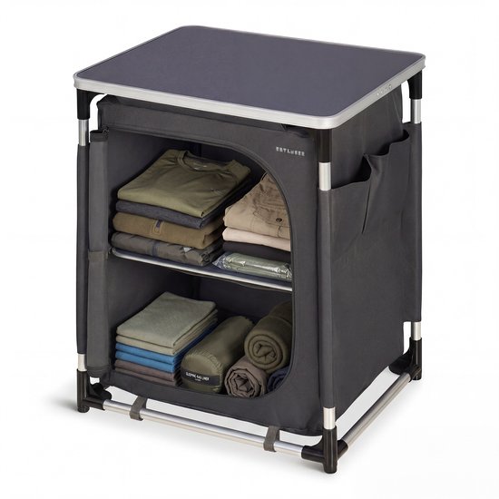 TRVLMORE Campingkast - Campingkeuken - 70KG Draagvermogen - Aluminium Frame - Inklapbaar - Incl. Draagtas - 50x60x72CM - Grijs van Merkloos