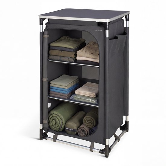 TRVLMORE Campingkast XL - Campingkeuken - 90KG Draagvermogen - Aluminium Frame - Inklapbaar - Incl. Draagtas - 50x60x97CM - Grijs van Merkloos