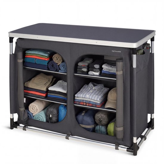 TRVLMORE Campingkast XXL - Campingkeuken - 150KG Draagvermogen - Aluminium Frame - Inklapbaar - Incl. Draagtas - 48x102x83CM - Grijs van Merkloos