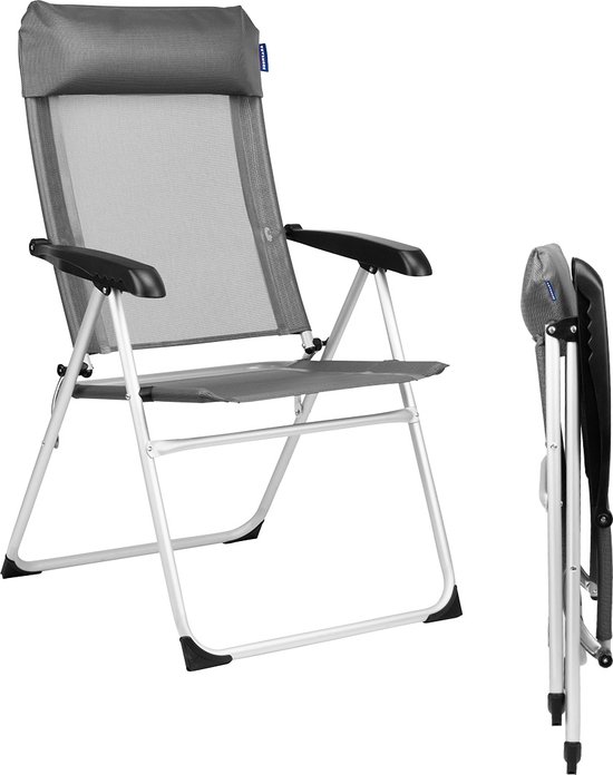 TRVLMORE Campingstoel - 5 standen - Inklapbare Kampeerstoel - 110 kg draagvermogen - Visserstoel - Klapstoel - Grijs van T