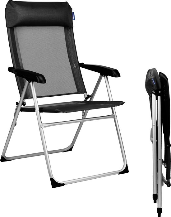 TRVLMORE Campingstoel - 5 standen - Inklapbare Kampeerstoel - 110 kg draagvermogen - Visserstoel - Klapstoel - Zwart van T