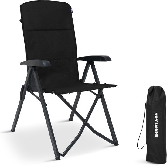 TRVLMORE Campingstoel Luxe - Opvouwbaar - 150KG Draagvermogen - Incl. Draagtas - Klapstoel - Kampeerstoel - Vouwstoel - Zwart van Merkloos