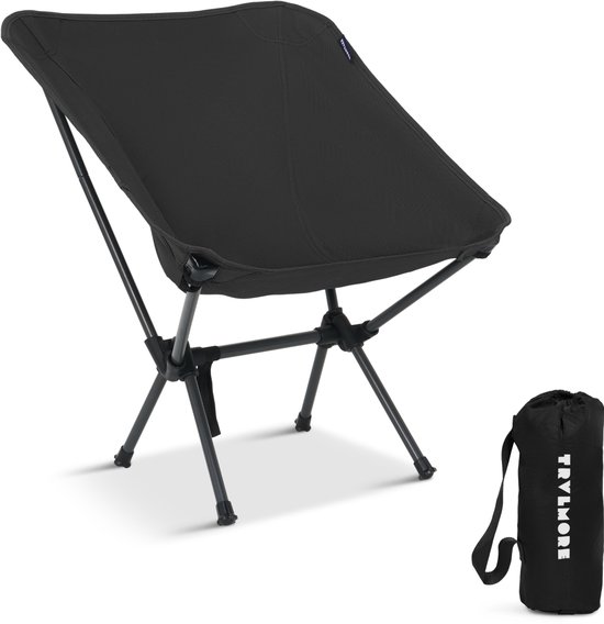 TRVLMORE Campingstoel - Opvouwbaar - 100KG Draagvermogen - Incl. Draagtas - Klapstoel - Visstoel - Kampeerstoel - Vouwstoel - Zwart van Merkloos