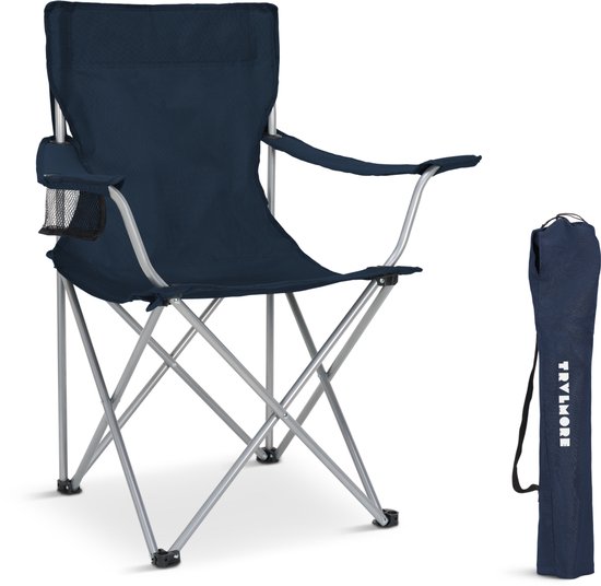 TRVLMORE Campingstoel - Opvouwbaar - 120KG Draagvermogen - Incl. Draagtas - Klapstoel - Visstoel - Kampeerstoel - Vouwstoel - Blauw van Merkloos