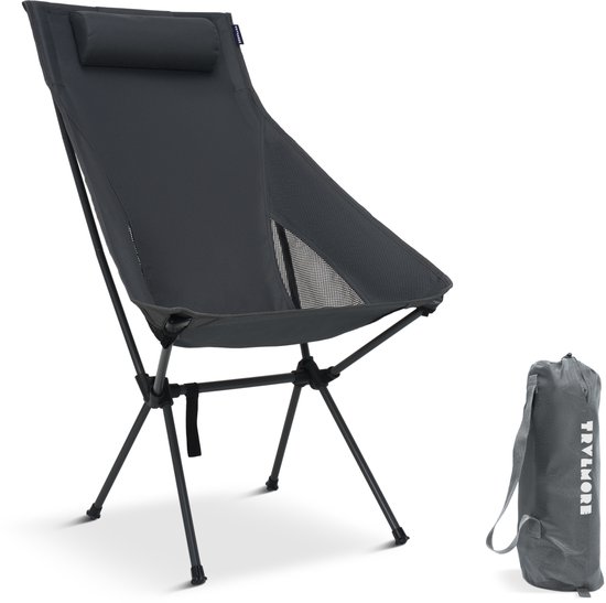 TRVLMORE Campingstoel - Opvouwbaar - 120KG Draagvermogen - Incl. Draagtas - Klapstoel - Visstoel - Kampeerstoel - Vouwstoel - Grijs van Merkloos