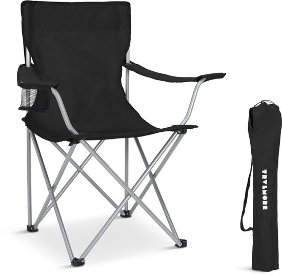 TRVLMORE Campingstoel - Opvouwbaar - 120KG Draagvermogen - Incl. Draagtas - Klapstoel - Visstoel - Kampeerstoel - Vouwstoel - Zwart