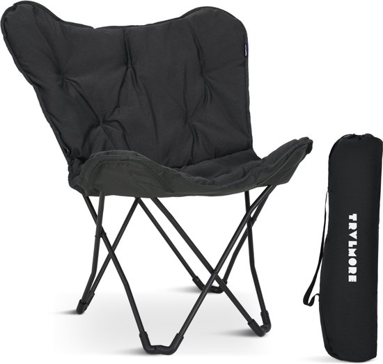 TRVLMORE Campingstoel - Opvouwbaar - 136KG Draagvermogen - Incl. Draagtas - Vlinderstoel - Kampeerstoel - Vouwstoel - Zwart van Merkloos