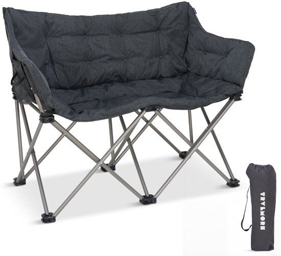 TRVLMORE Campingstoel - Opvouwbaar - 2-Persoons - 240KG Draagvermogen - Incl. Draagtas - Vlinderstoel - Kampeerstoel - Vouwstoel - Grijs van Merkloos
