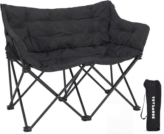 TRVLMORE Campingstoel - Opvouwbaar - 2-Persoons - 240KG Draagvermogen - Incl. Draagtas - Vlinderstoel - Kampeerstoel - Vouwstoel - Zwart van Merkloos