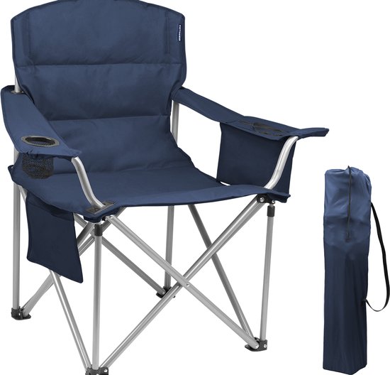 TRVLMORE Campingstoel - Opvouwbaar - XL - Comfortabele Vouwstoel - 150 kg draagvermogen - Drankhouder - Koelvak - Visstoel - Klapstoel - Blauw van TRVLMORE