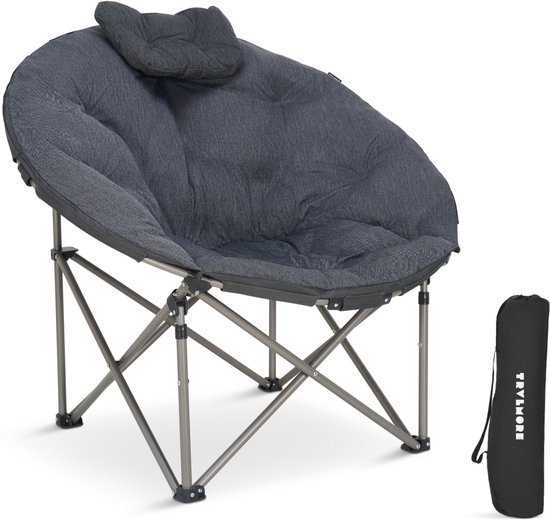 TRVLMORE Campingstoel XL - Opvouwbaar - 150KG Draagvermogen - Incl. Draagtas - Klapstoel - Kampeerstoel - Vouwstoel - Grijs van Merkloos