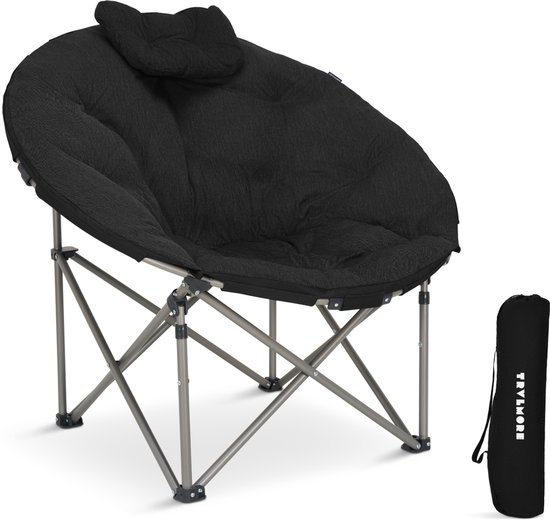 TRVLMORE Campingstoel XL - Opvouwbaar - 150KG Draagvermogen - Incl. Draagtas - Klapstoel - Kampeerstoel - Vouwstoel - Zwart van Merkloos