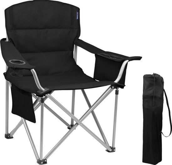 TRVLMORE Campingstoel XL - Opvouwbaar - 150KG Draagvermogen - Incl. Draagtas - Klapstoel - Visstoel - Kampeerstoel - Vouwstoel - Zwart van Merkloos