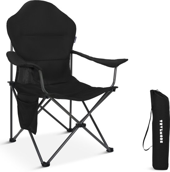 TRVLMORE Campingstoel XXL - Opvouwbaar - 160KG Draagvermogen - Incl. Draagtas - Klapstoel - Visstoel - Kampeerstoel - Vouwstoel - Zwart van Merkloos