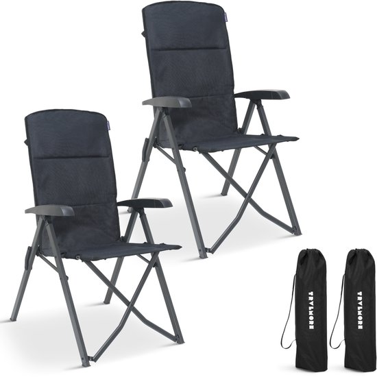 TRVLMORE Campingstoelen Luxe - Opvouwbaar - 2-Pack - 150KG Draagvermogen - Incl. Draagtas - Klapstoel - Kampeerstoel - Vouwstoel - Grijs van Merkloos