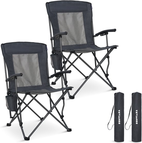 TRVLMORE Campingstoelen - Opvouwbaar - 2-Pack - 120KG Draagvermogen - Incl. Draagtas - Klapstoel - Visstoel - Kampeerstoel - Vouwstoel - Grijs