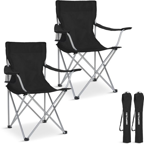 TRVLMORE Campingstoelen - Opvouwbaar - 2-Pack - 120KG Draagvermogen - Incl. Draagtas - Klapstoel - Visstoel - Kampeerstoel - Vouwstoel - Zwart van Merkloos