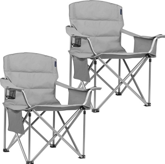TRVLMORE Campingstoelen - Opvouwbaar - 2 Stuks - XL - Vouwstoelen - 150 kg draagvermogen - Drankhouder - Koelvak - Zijvak - Klapstoel - Grijs van TRVLMORE