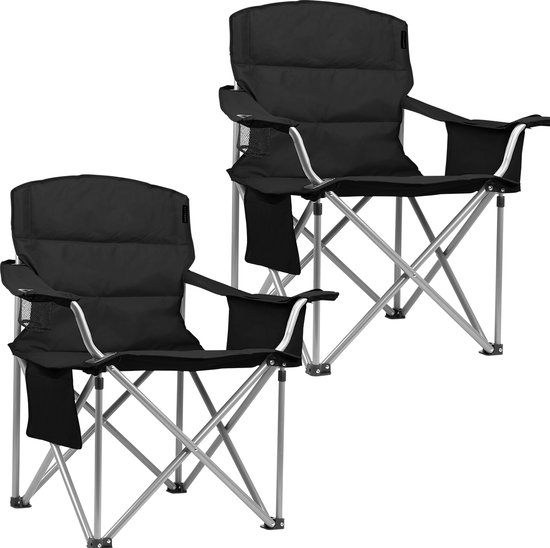TRVLMORE Campingstoelen - Opvouwbaar - 2 Stuks - XL - Vouwstoelen - 150 kg draagvermogen - Drankhouder - Koelvak - Zijvak - Klapstoel - Zwart van TRVLMORE