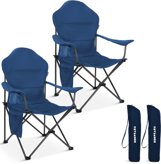 TRVLMORE Campingstoelen XXL - Opvouwbaar - 2-Pack - 160KG Draagvermogen - Incl. Draagtas - Klapstoel - Visstoel - Kampeerstoel - Vouwstoel - Blauw