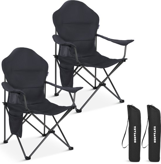 TRVLMORE Campingstoelen XXL - Opvouwbaar - 2-Pack - 160KG Draagvermogen - Incl. Draagtas - Klapstoel - Visstoel - Kampeerstoel - Vouwstoel - Grijs