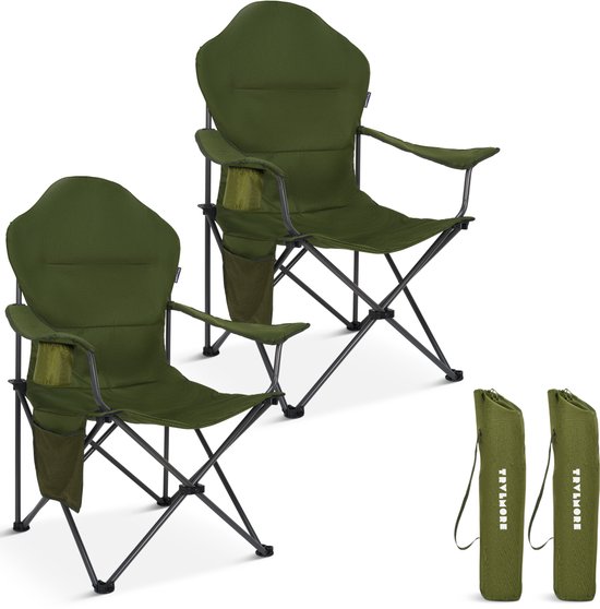 TRVLMORE Campingstoelen XXL - Opvouwbaar - 2-Pack - 160KG Draagvermogen - Incl. Draagtas - Klapstoel - Visstoel - Kampeerstoel - Vouwstoel - Groen