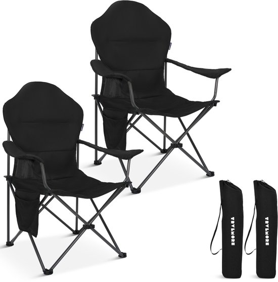 TRVLMORE Campingstoelen XXL - Opvouwbaar - 2-Pack - 160KG Draagvermogen - Incl. Draagtas - Klapstoel - Visstoel - Kampeerstoel - Vouwstoel - Zwart van Merkloos
