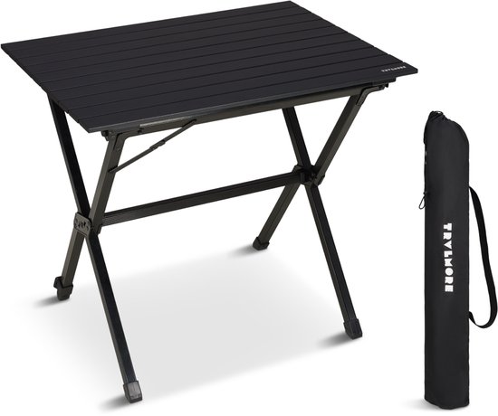 TRVLMORE Campingtafel - 80x58x71 cm - Lichtgewicht met Aluminium Frame - Vouwtafel Verstelbaar - Kampeertafel - Klaptafel - Zwart van Merkloos