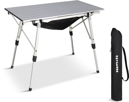 TRVLMORE Campingtafel Verstelbaar - 90x52x71cm - Inklapbare Tafel met Aluminium Frame - Lichtgewicht - Kampeertafel - Klaptafel - Zilver van Merkloos