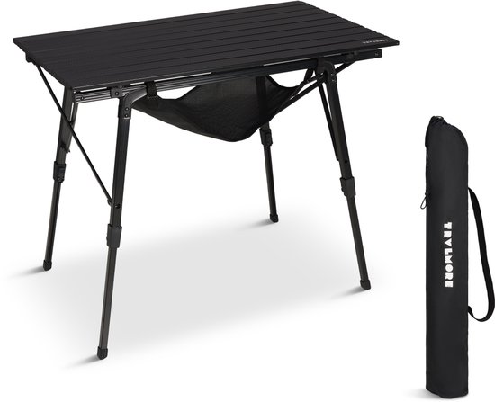 TRVLMORE Campingtafel Verstelbaar - 90x52x71cm - Inklapbare Tafel met Aluminium Frame - Lichtgewicht - Kampeertafel - Klaptafel - Zwart van Merkloos