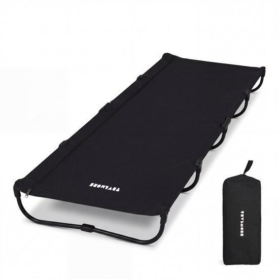 TRVLMORE Veldbed Opvouwbaar - 120KG Draagvermogen - Campingbed Incl. draagtas - Stretcher 1 Persoons - Stalen Frame - 193x66x15 cm - Zwart van Merkloos