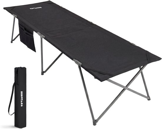 TRVLMORE Veldbed Opvouwbaar - 150KG Draagvermogen - Campingbed Incl. draagtas - Stretcher 1 Persoons - Stalen Frame - 213x79x50 cm - Zwart van Merkloos