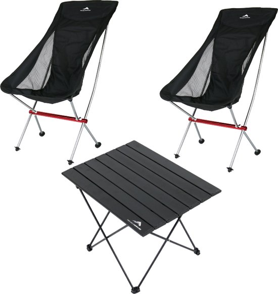 TS - Large Set - Kampeerset 2 stoelen + 1 tafel - Ultra lichtgewicht - Compact - Aluminium - Camping stoel tafel - Supersterk - Opvouwbaar - Inklapbaar - Visstoel – Vouwstoel – Strandstoel - Picknicktafel van T